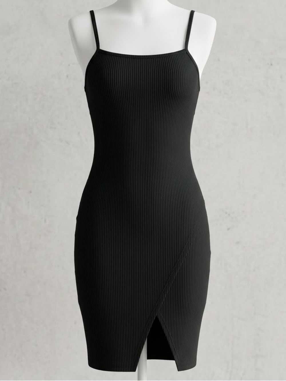 Heart & Hips Black Ribbed Bodycon Mini Dress Spaghetti Strap Side Slid Women’s S